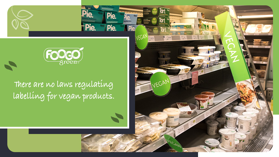 Supermarket shelving displaying vegan products  