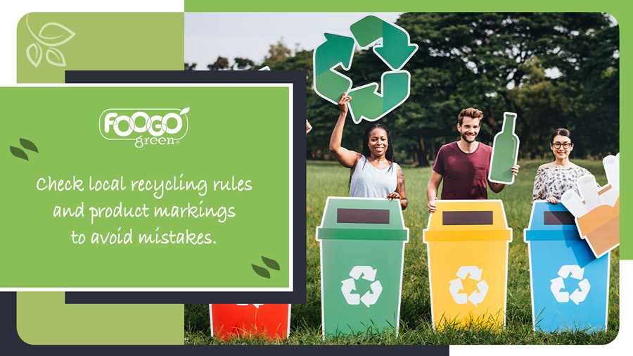 Marked recycling bins being used to promote eco-friendly action