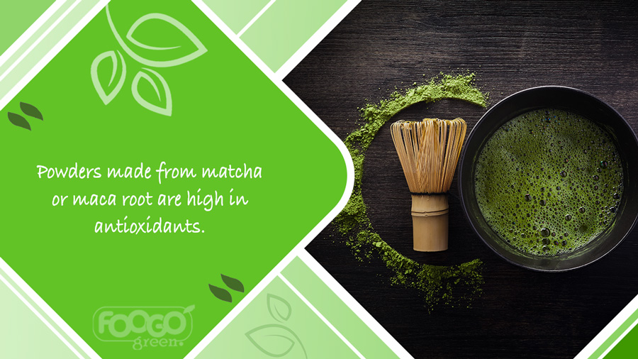 Matcha powder, which contains antioxidants, is a popular addition to vegan smoothies