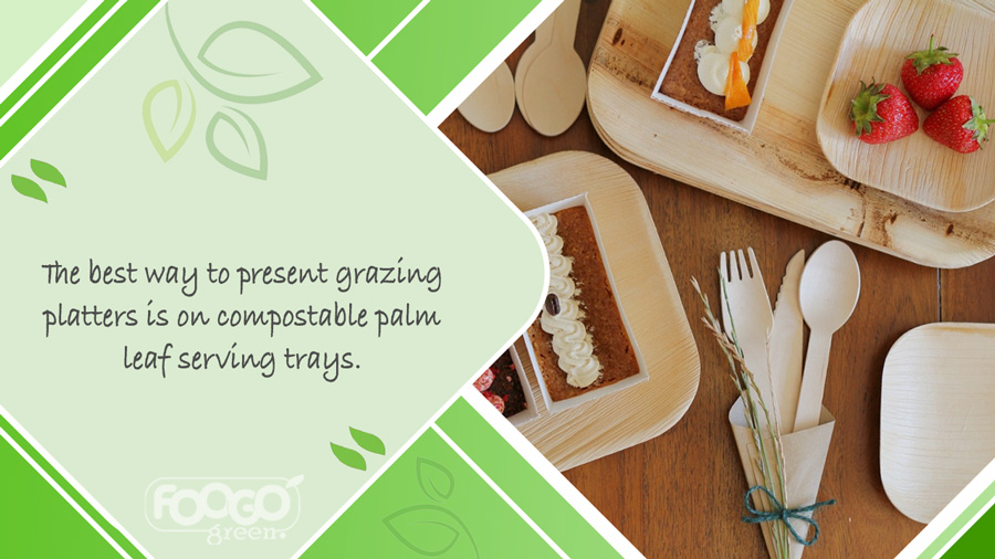 Compostable palm leaf serving trays from FOOGO green