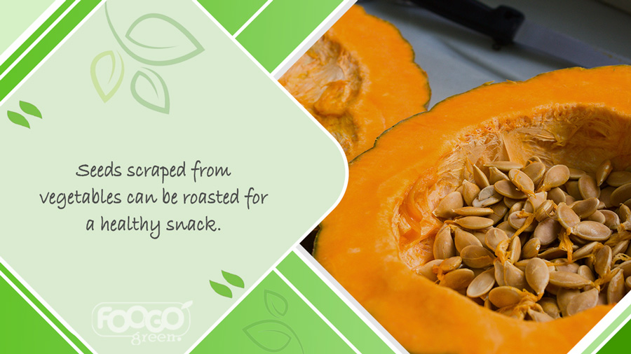 Seeds stored inside a pumpkin which are often discarded as food waste